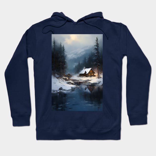 cozy winter nights - cabin by the lake Hoodie by UmagineArts